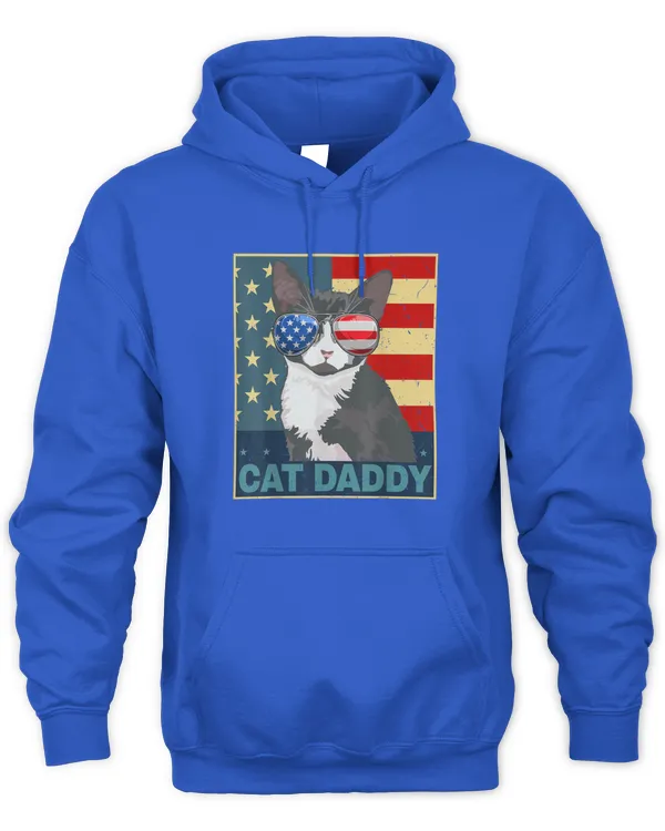 Tuxedo Cat Daddy Dad Father Day American Flag 4th July T-Shirt - Unisex Hoodie Unisex Hoodie