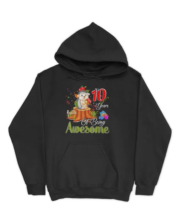 10 Years Of Being Awesome Cute Hedgehog 10th Birthday Girl T-Shirt