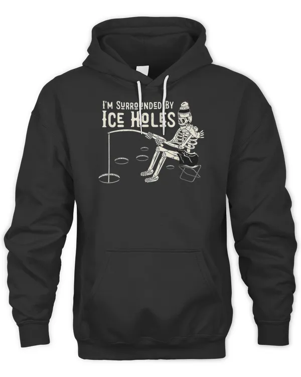 Surrounded Holes Winter Fishing Skull T-Shirt