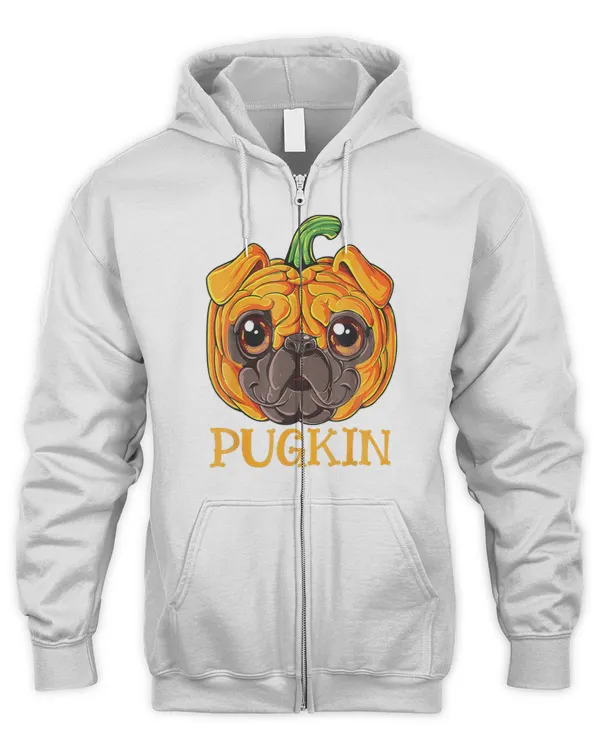 Funny Pugkin Cute Pug Dog Pumpkin Face Shirt - Men's Zip Hoodie Men's Zip Hoodie
