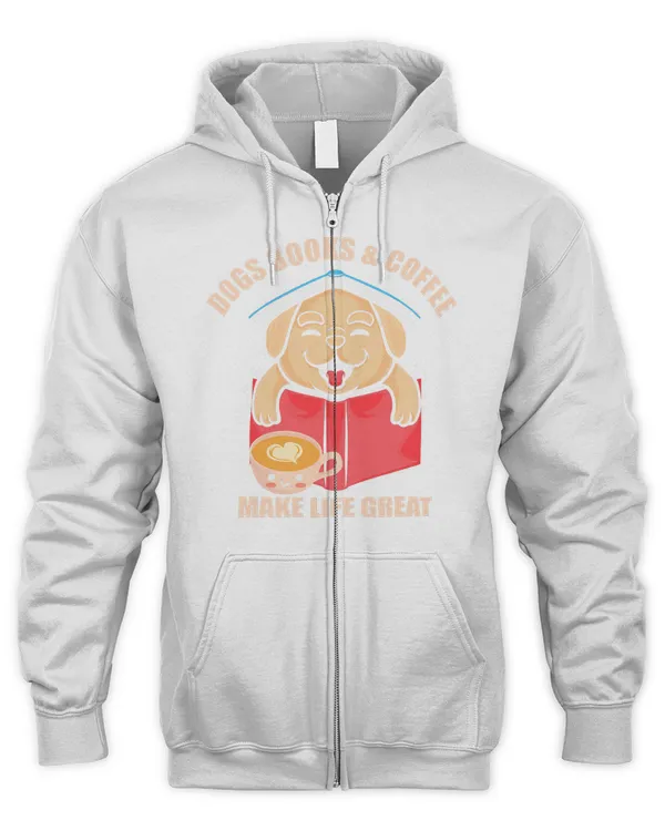 Dogs Books And Coffee Make Life Great T-Shirt - Men's Zip Hoodie Men's Zip Hoodie
