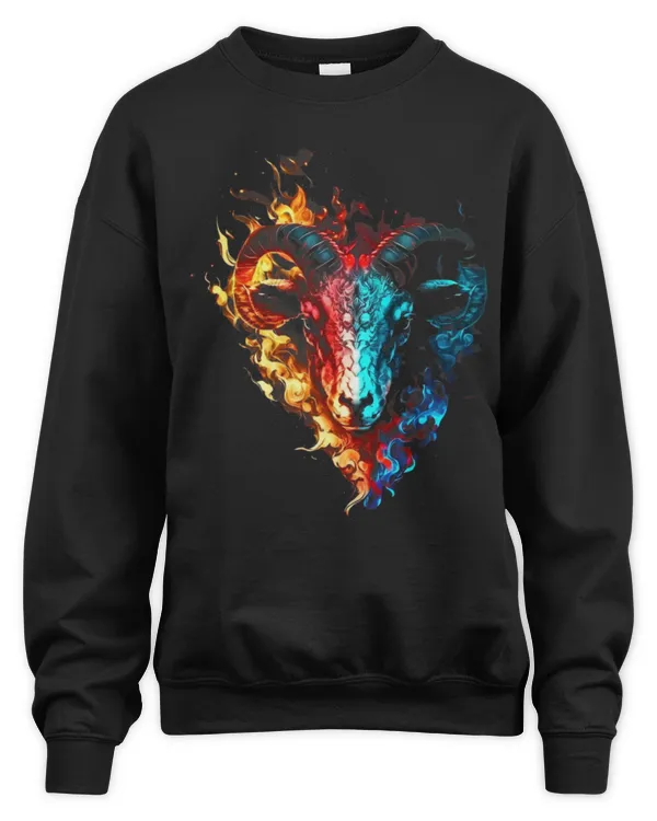 Goat Lover Sheep Ibex Retro Flames Billy Goat Goat With Horns