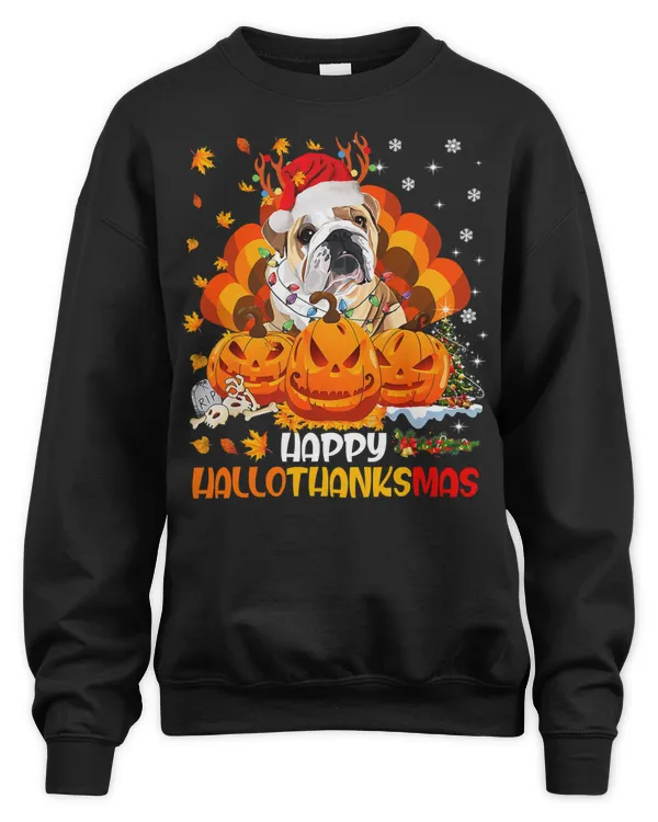 English Bulldog Bulldog Dog Happy Hallothanksmas Halloween Thanksgiving Xmas 192 Dog Lover
