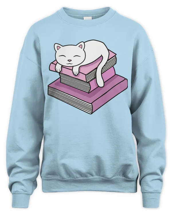 Cat Resting On A Pile Of Books Shirt - Unisex Sweatshirt Unisex Sweatshirt