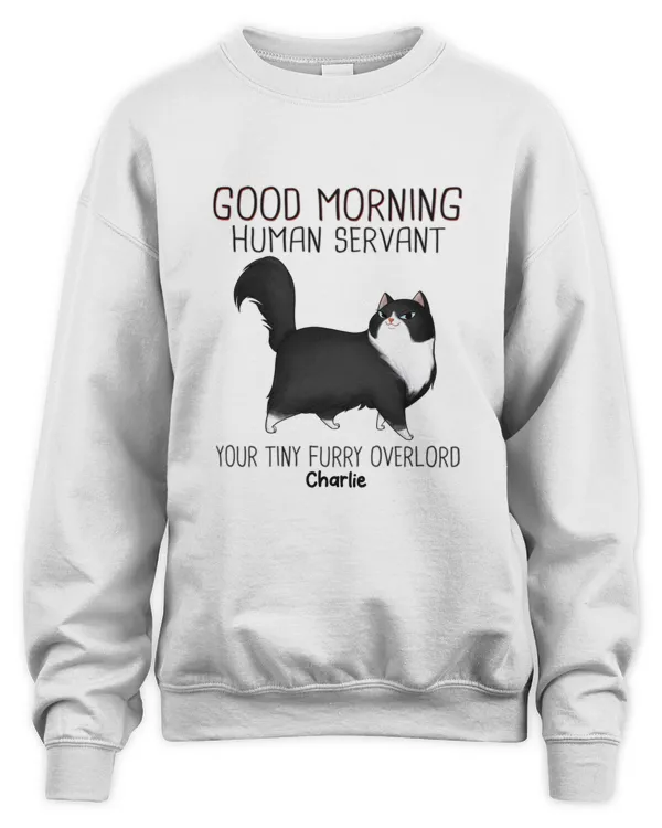 Good Morning Human Servant Cartoon Walking Cat Personalized QTCAT301222A1