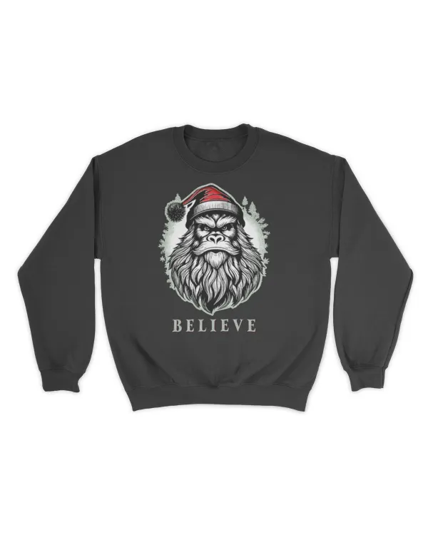 Believe - Christmas Bigfoot Wearing Santa Hat Classic T-Shirt