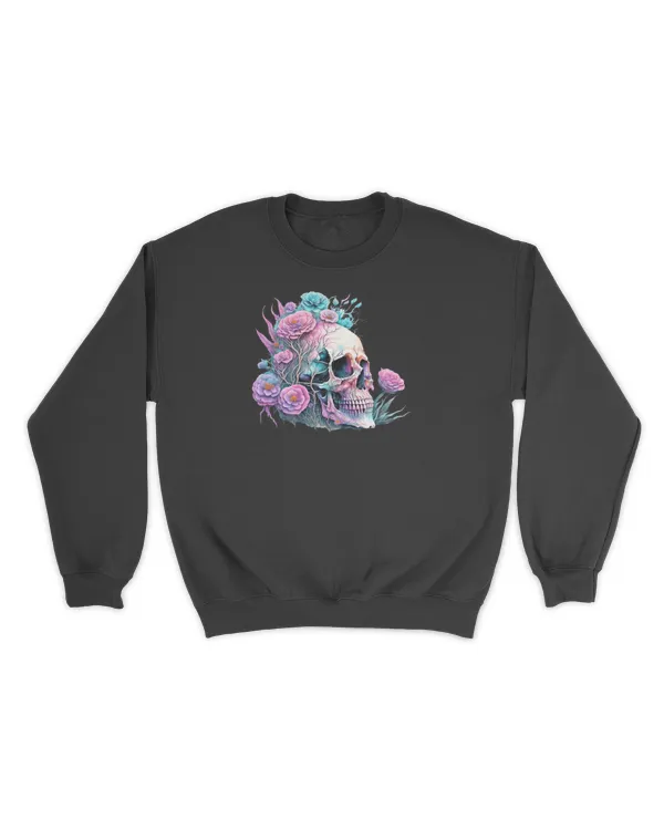 Floral Skull Unisex Sweatshirt – Pastel Gothic Watercolor Art