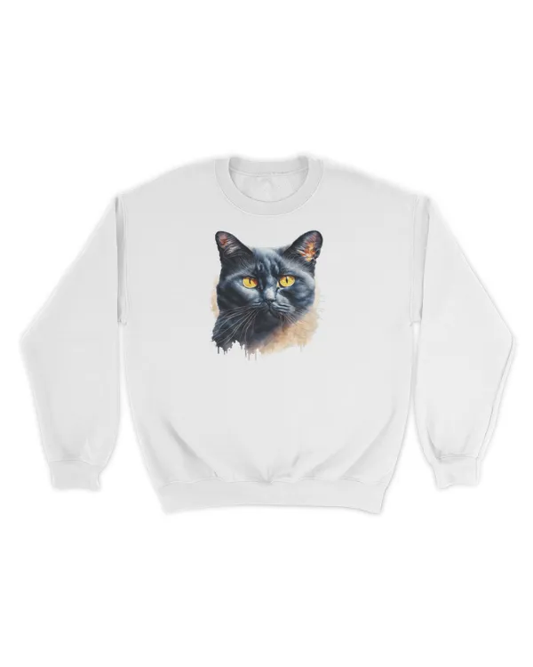 Black Cat with Golden Eyes Unisex Sweatshirt – Bold Watercolor Art