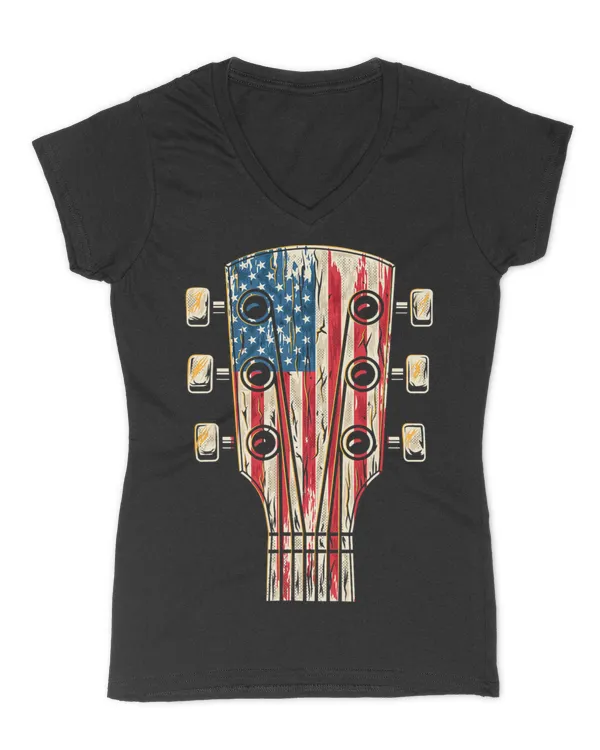 American Flag Guitar 4th of July Guitarist USA Country Music T-Shirt - Women's V-Neck T-Shirt Women's V-Neck T-Shirt