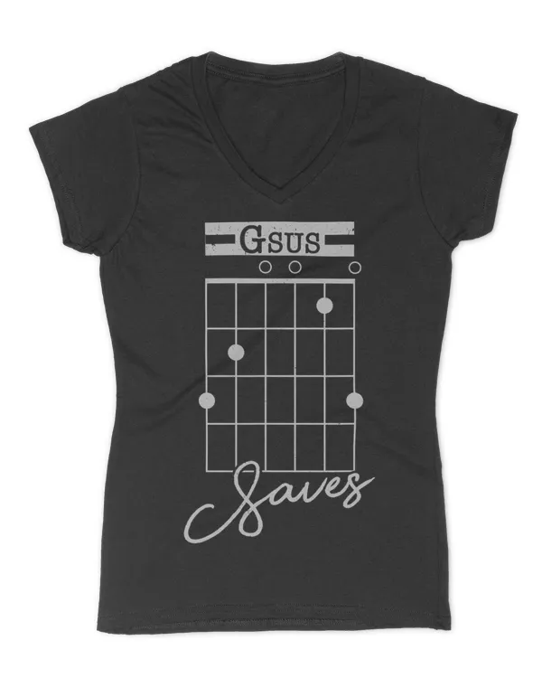 Guitar T-Shirt Gsus Saves Funny Christian Guitarist Gift T-Shirt - Women's V-Neck T-Shirt Women's V-Neck T-Shirt