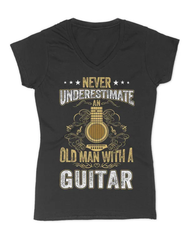Never Underestimate An Old Man With A Guitar Acoustic Player T-Shirt - Women's V-Neck T-Shirt Women's V-Neck T-Shirt