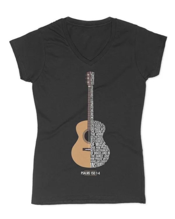 Praise Him With The Strings Psalm 150 Acoustic Guitar Player T-Shirt - Women's V-Neck T-Shirt Women's V-Neck T-Shirt