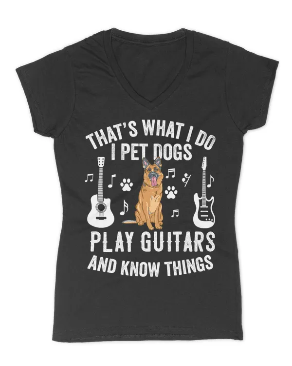 Thats What I Do I Pet Dogs I Play Guitar Gift Guitarist T-Shirt - Women's V-Neck T-Shirt Women's V-Neck T-Shirt