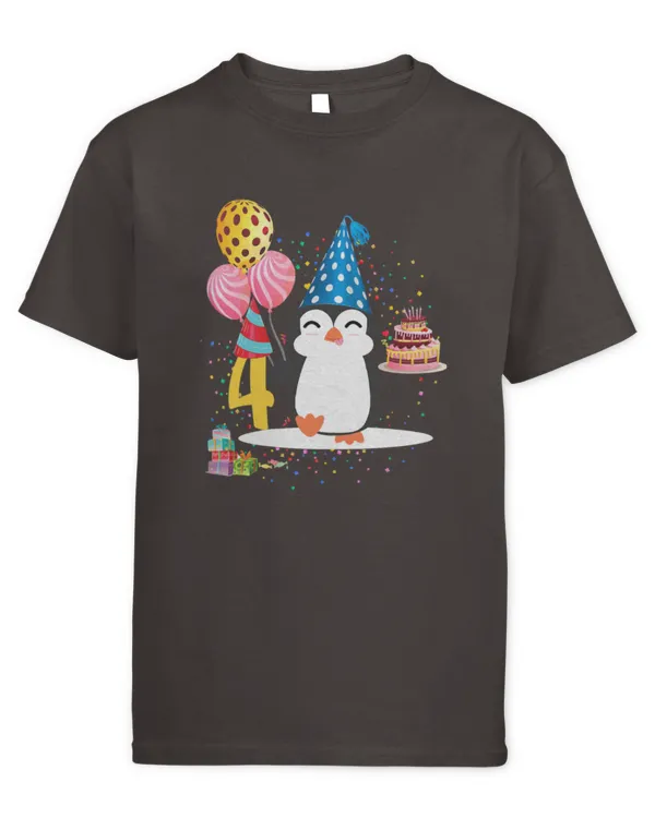 Penguin Pet Birthday 4 Years Old Penguin 4th Birthday Kids Girls - Kids Standard T-Shirt Kids Standard T-Shirt
