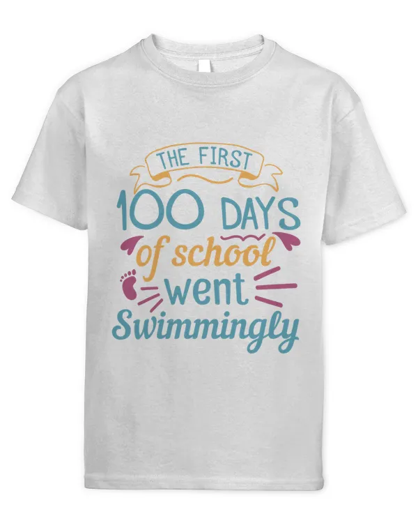 The First 100 Days Of School Went Swimmingly Shirt Kid Boys Girls Teacher T-Shirt