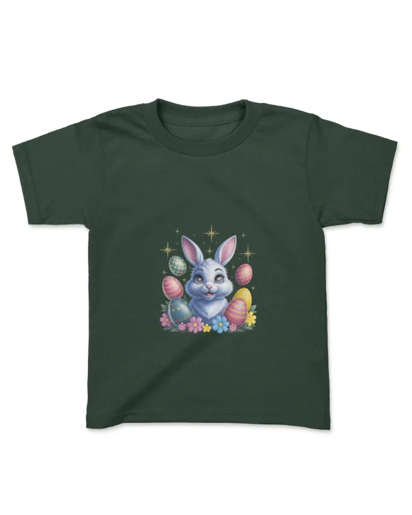 Womens Cute Bunny Rabbit Face Tie Dye Glasses Girl Happy Easter Day V-Neck - Kids Standard T-Shirt Kids Standard T-Shirt