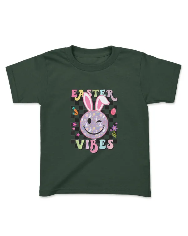 Retro Groovy Easter Vibes Bunny Checkered Smile Womens Girls - Kids Standard T-Shirt Kids Standard T-Shirt
