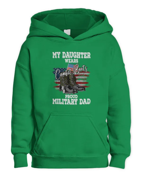 My daughter wears combat boots Military Dad Veterans day - Kids Pullover Hoodie Kids Pullover Hoodie