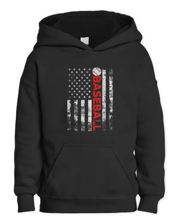 American Flag Baseball Team Gift - Kids Pullover Hoodie Kids Pullover Hoodie