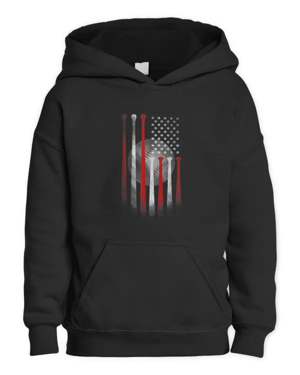 American Flag Vintage Baseball Flag - Kids Pullover Hoodie Kids Pullover Hoodie