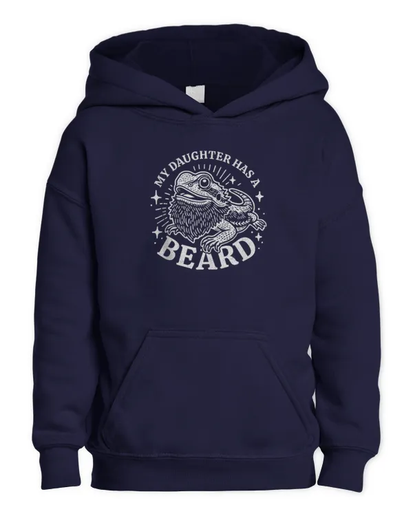 My Daughter Has A Beard - Bearded Dragon Lover Funny Retro Tee - Kids Pullover Hoodie Kids Pullover Hoodie