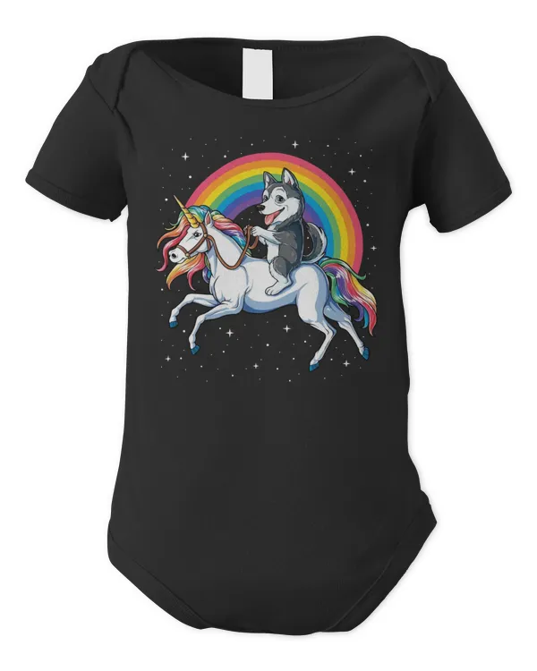 Siberian Husky Riding Unicorn - Infant Short Sleeve Bodysuit Infant Short Sleeve Bodysuit