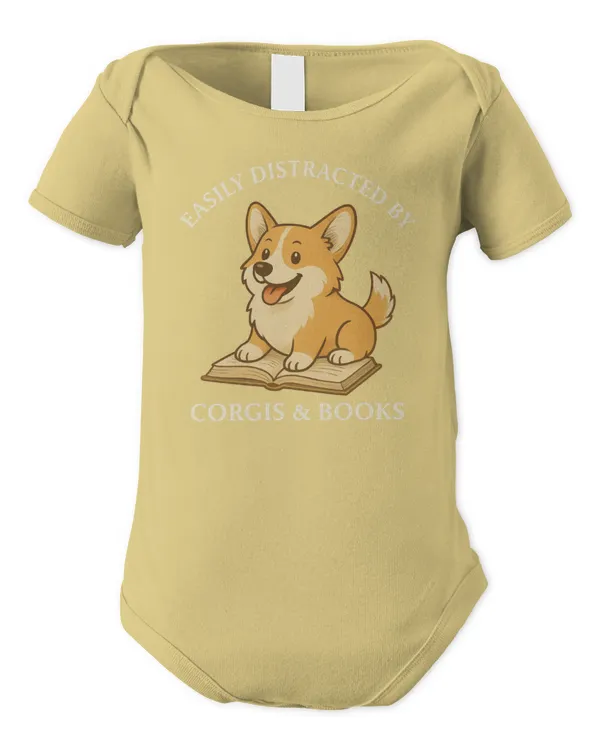 Easily Distracted By Corgis & Books - Infant Short Sleeve Bodysuit Infant Short Sleeve Bodysuit