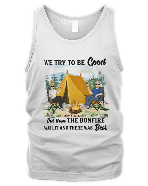 Bonfire And Beer - Personalized Shirt - Camping Couple Apparel, Camping Gift For Couple, Husband, Wife, Gift For Girlfriend, Gift Idea For Girlfriend
