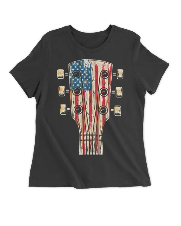 American Flag Guitar 4th of July Guitarist USA Country Music T-Shirt - Women's Premium Slim Fit Tee Women's Premium Slim Fit Tee