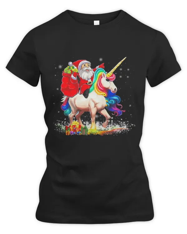 Unicorn Pet Santa Claus Riding Unicorn Christmas Rainbow Space Box - Women's Premium Slim Fit Tee Women's Premium Slim Fit Tee