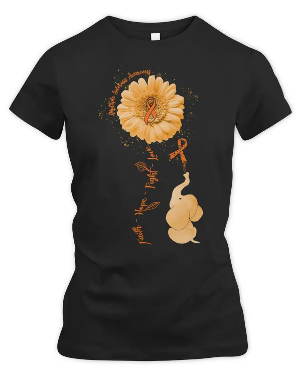 Multiple Sclerosis Awareness Cute Elephant Faith Hope Fight Love Ribbon Orange Ribbon