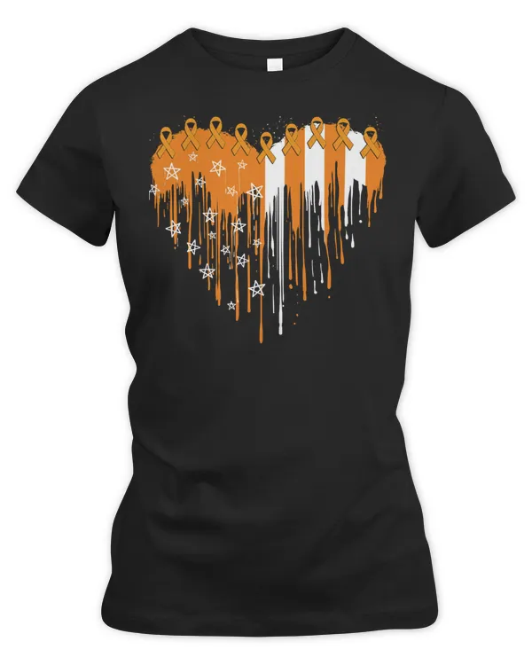 Multiple Sclerosis Awareness MS Leukemia Heart Paint Dripping USA American Flag Orange Ribbon