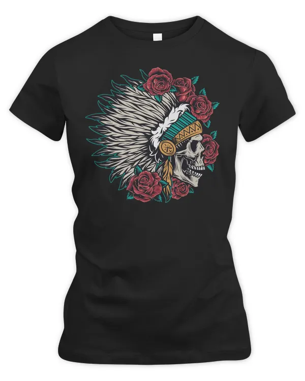Skull Lover Skeleton Wild West Indian Skull Chief With Roses Skulls