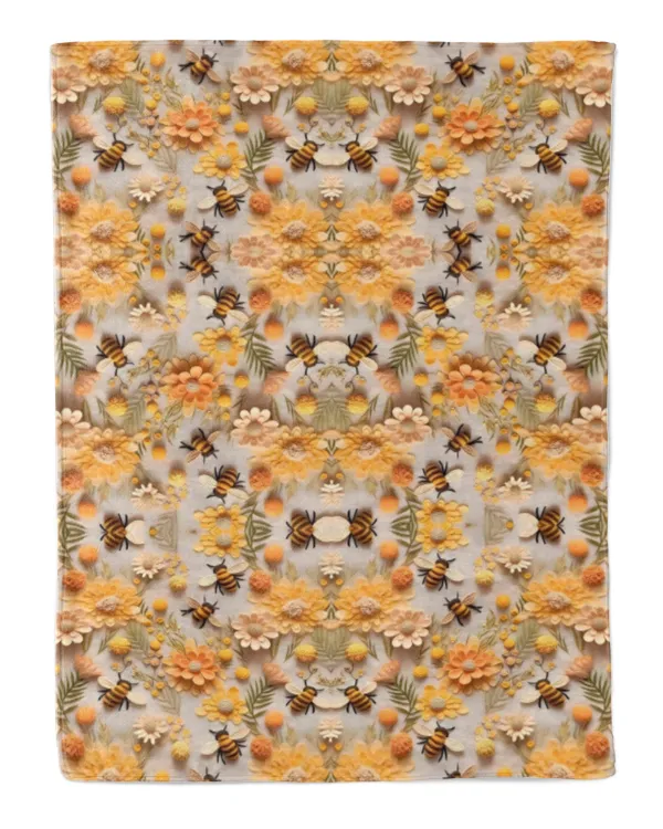 Personalized Bee Flowers Blanket