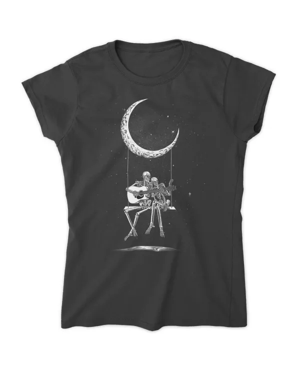 Skeleton Couple Moon Swing Playing Guitar Halloween Rock on T-Shirt - Women's Standard T-Shirt Women's Standard T-Shirt
