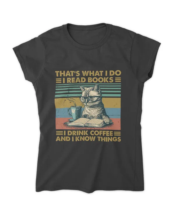 Vintage Cute Cat Reading Book and Drink Coffee  , Funny Retro Cat Shirt, gift For Women