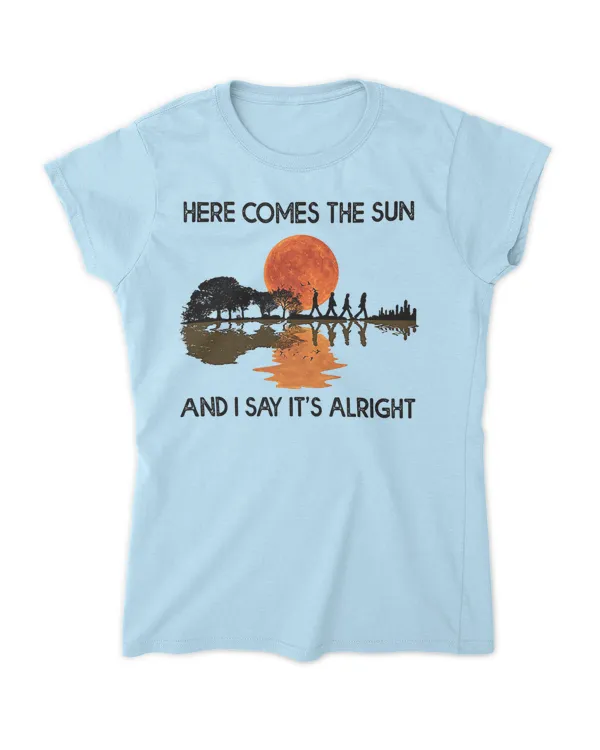 Here Comes The Sun And I Say It's Alright Guitar Graphic T-Shirt, White - Women's Standard T-Shirt Women's Standard T-Shirt