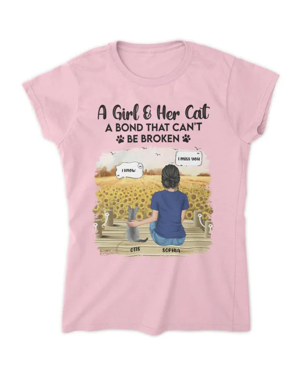 Girl & Her Cat A Bond That Can't Be Broken - Personalized Comfort Tee, Gift For Cat Lovers, Gift Idea For Cat Lovers