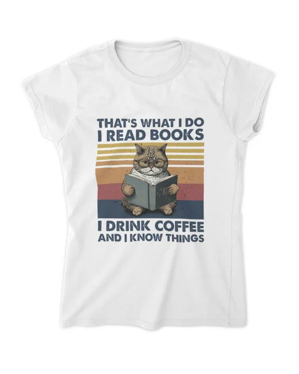 Cute Cat Gift for Women,Cat Reading book and Drink Coffee Shirt