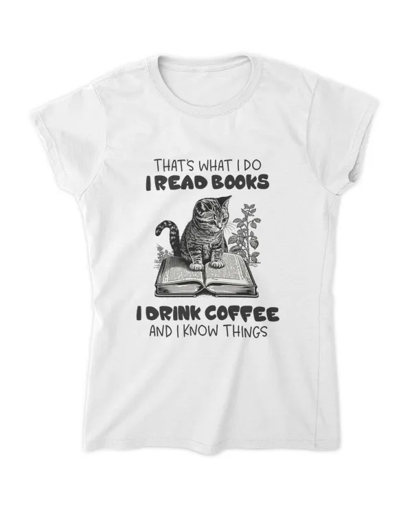 Cute Cat Read book And Drink Coffee, Gift For Girl, Women Shirt