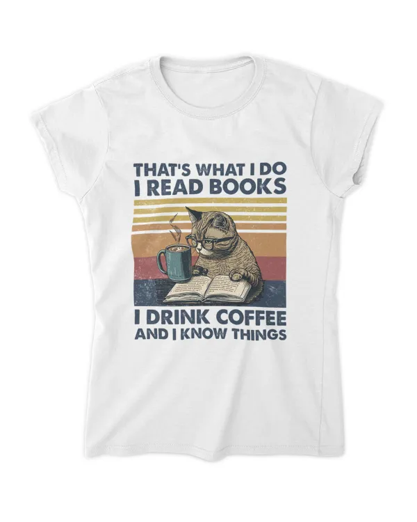 Funny Cat Drink Coffe And Reading Book Shirt, Funny Cat Gift For Girl