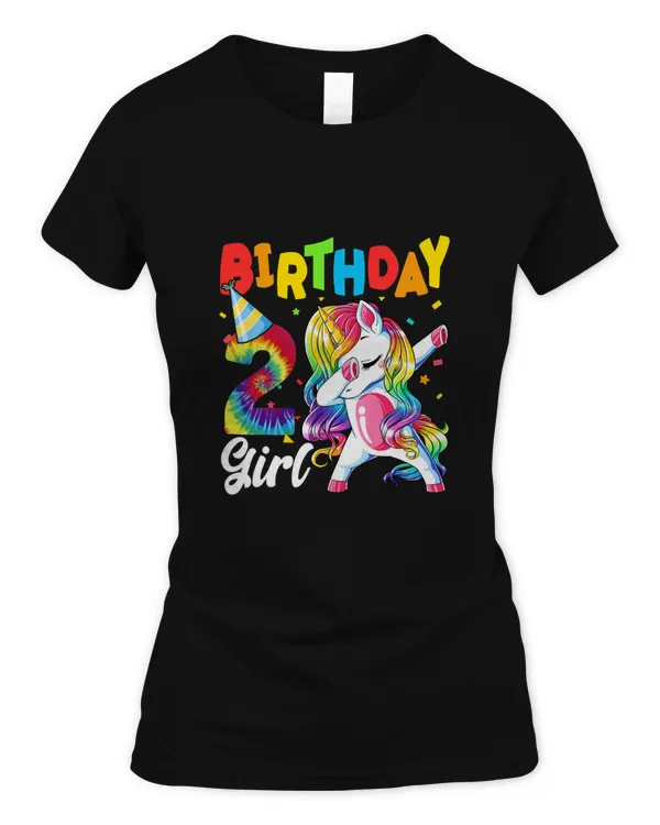 2th Birthday Girl 2 Years Old Awesome Unicorn Dabbing Bday T-Shirt