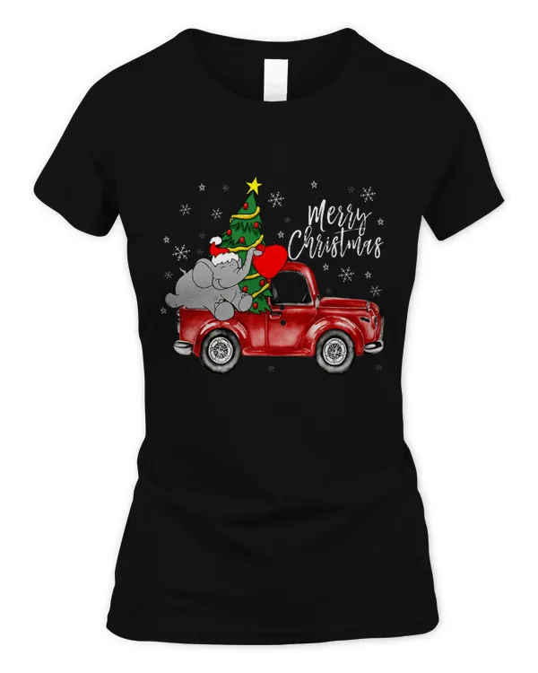 Cute Elephant Truck Merry Christmas Animal Lover Xmas