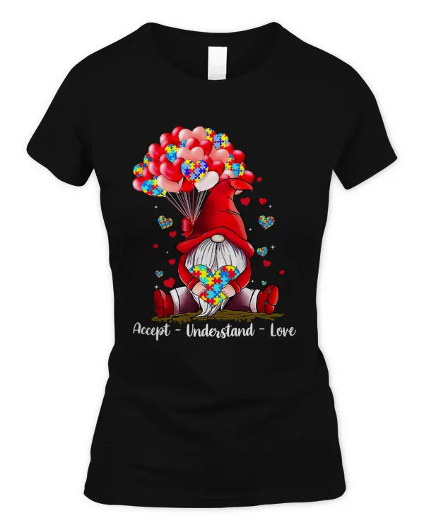 Accept Understand Love Autism Awareness Gnome Valentine T-Shirt