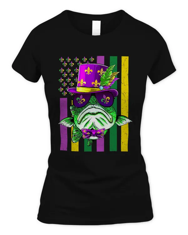 American Flag Mardi Gras Fishing Shirt Fisherman Fish Lover T-Shirt