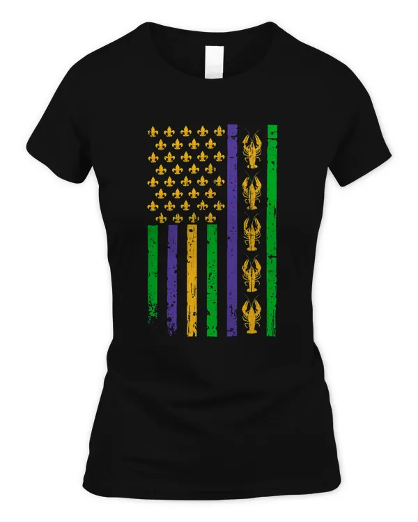 American Flag Mardi Gras Shirt Mardi Gras Crawfish Outfit T-Shirt