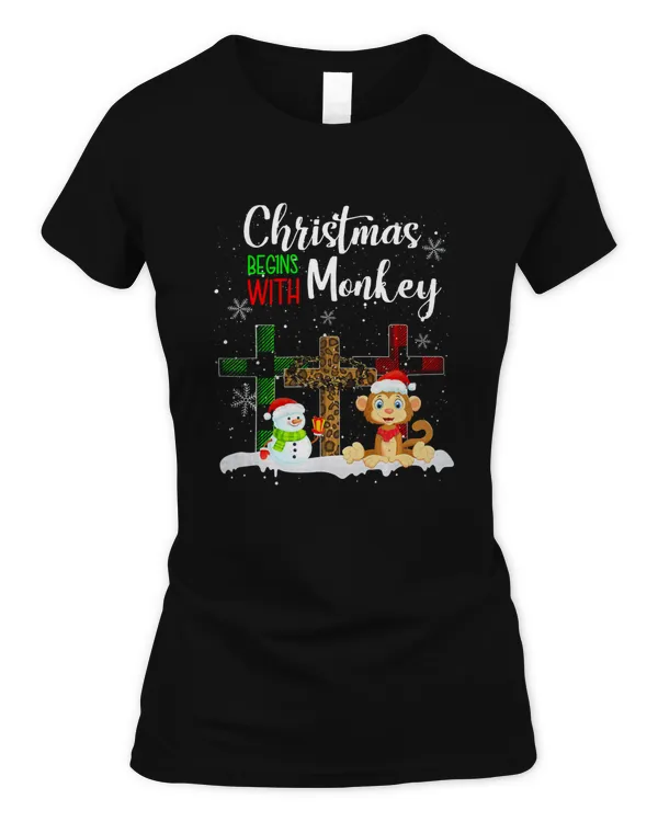 Christmas Begins With Monkey Costume Xmas Gifts T-Shirt