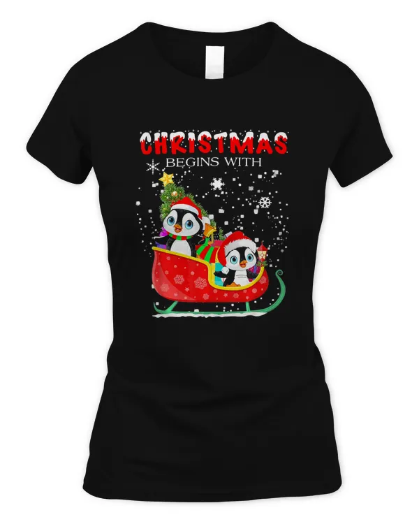 Christmas begins with penguin Costume Xmas Gifts T-Shirt 1