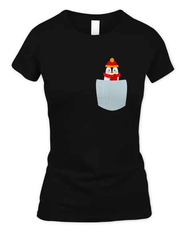 Christmas Cute Penguin Santa Hat In Inside Pocket Xmas Gift T-Shirt