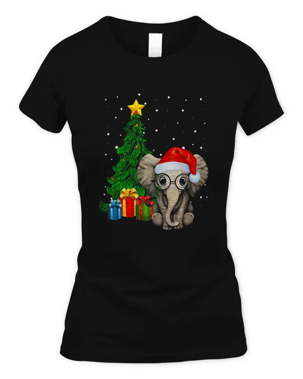 Christmas Cute Santa Elephant Through Snow Funny Xmas Gift T-Shirt